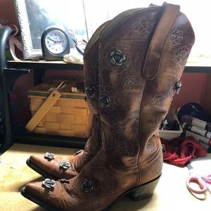 Brown leather western boots